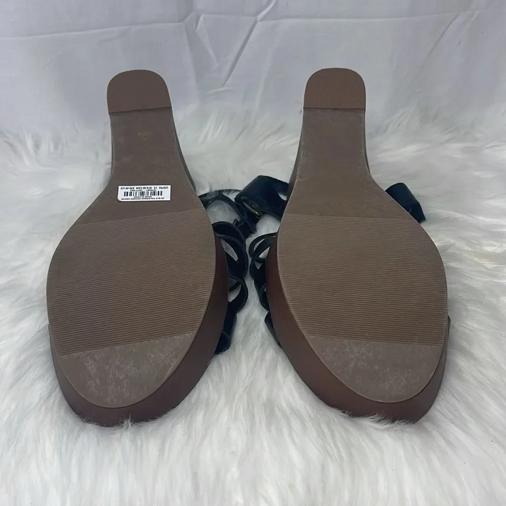 Torrid Black NWT Faux Leather Fisherman Wooden Wedge‎ Platform Sandals Sz 12WW